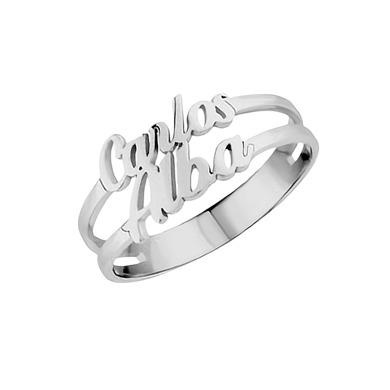 Anillo personalizado nombres en pareja plata 1