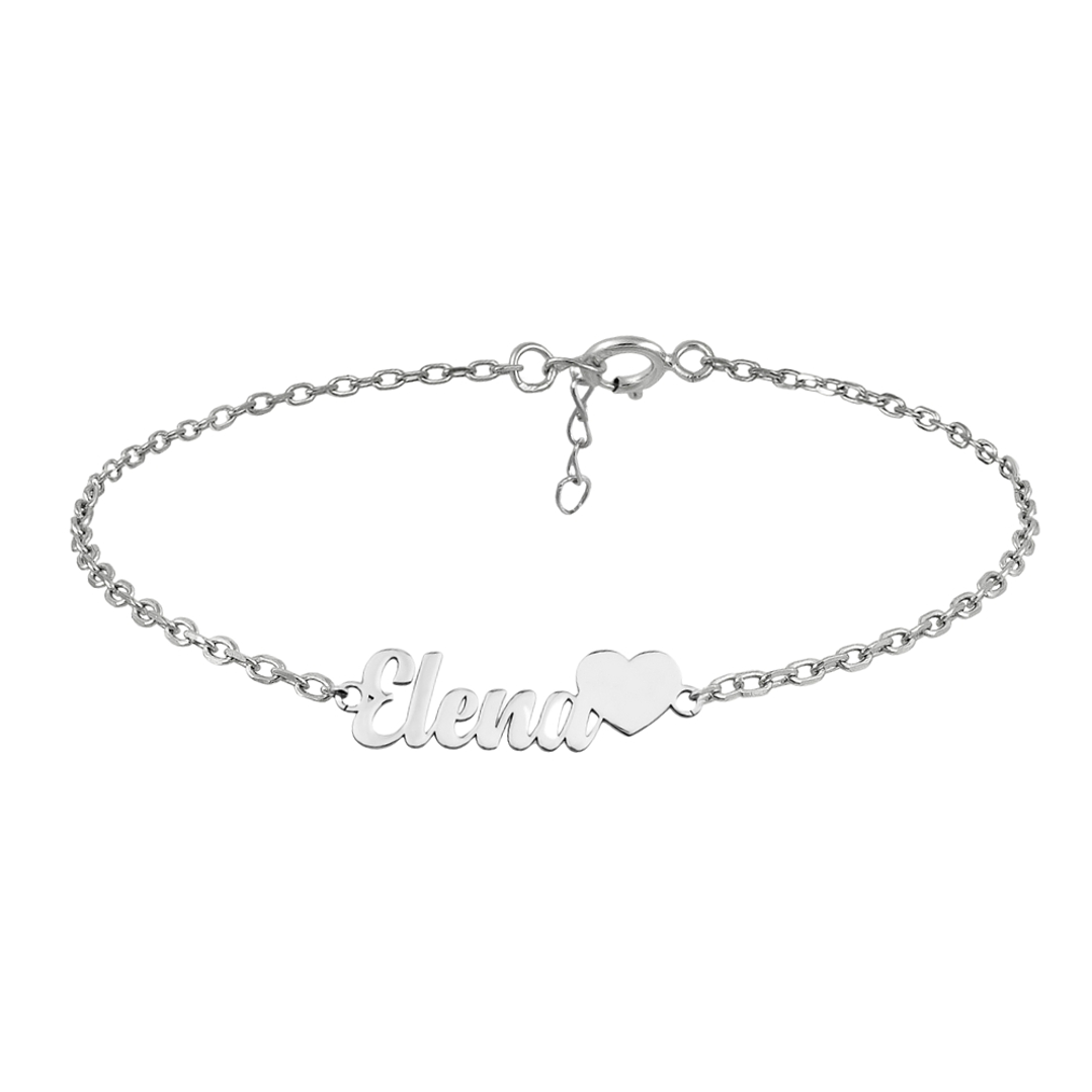 Pulsera personalizada con nombre y corazón plata 1