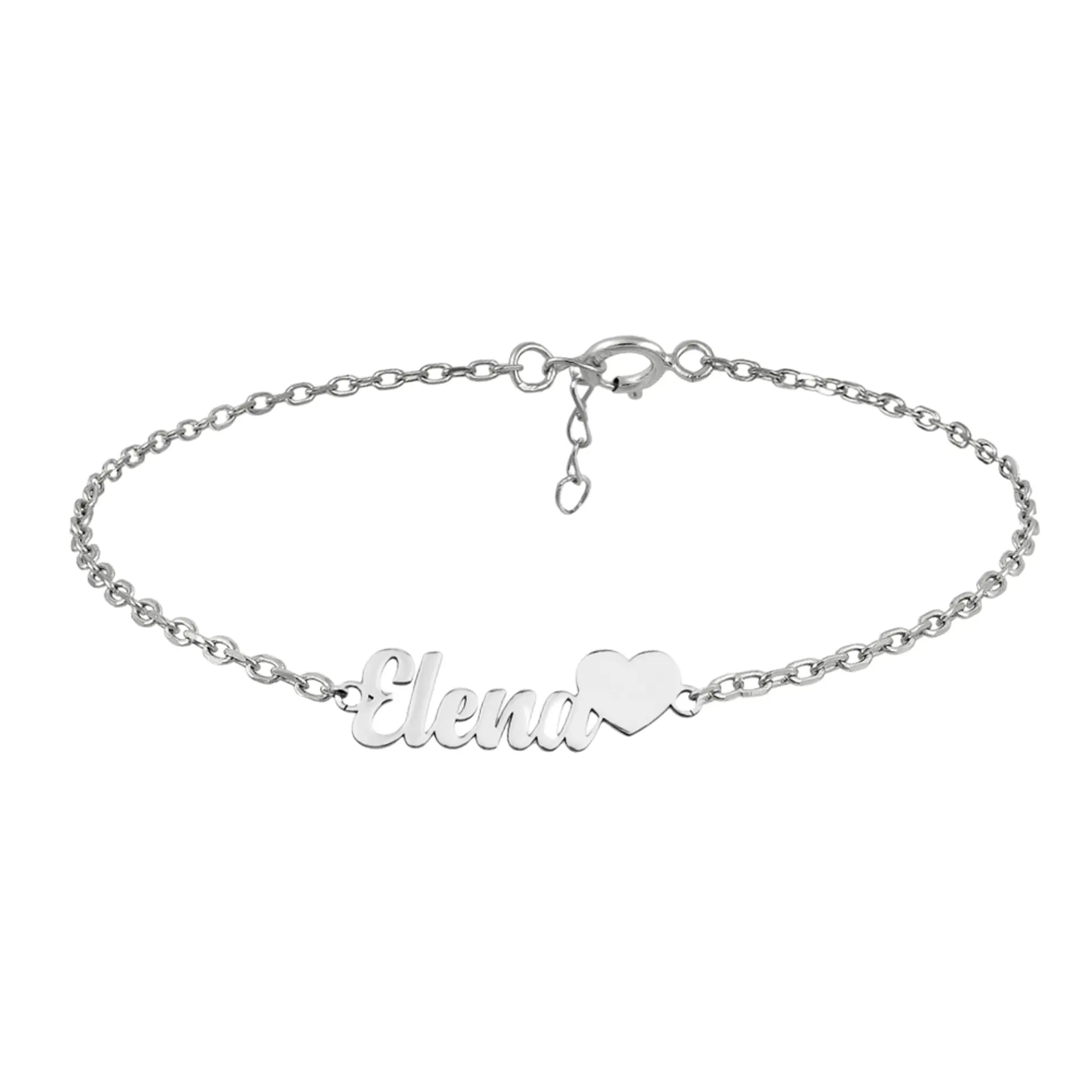 Pulsera personalizada con nombre y corazón plata 1