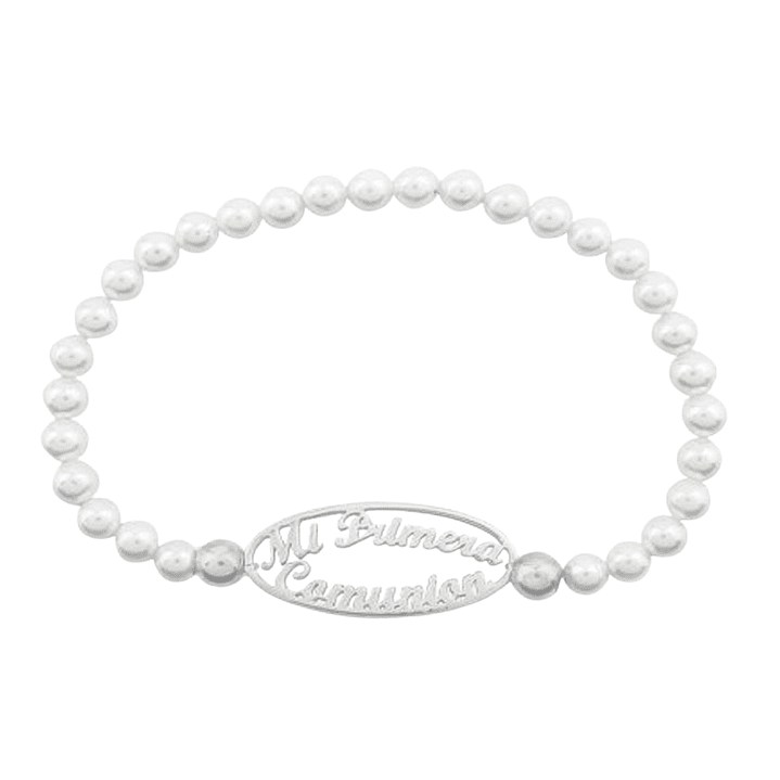 Pulsera de perlas personalizada plata 1