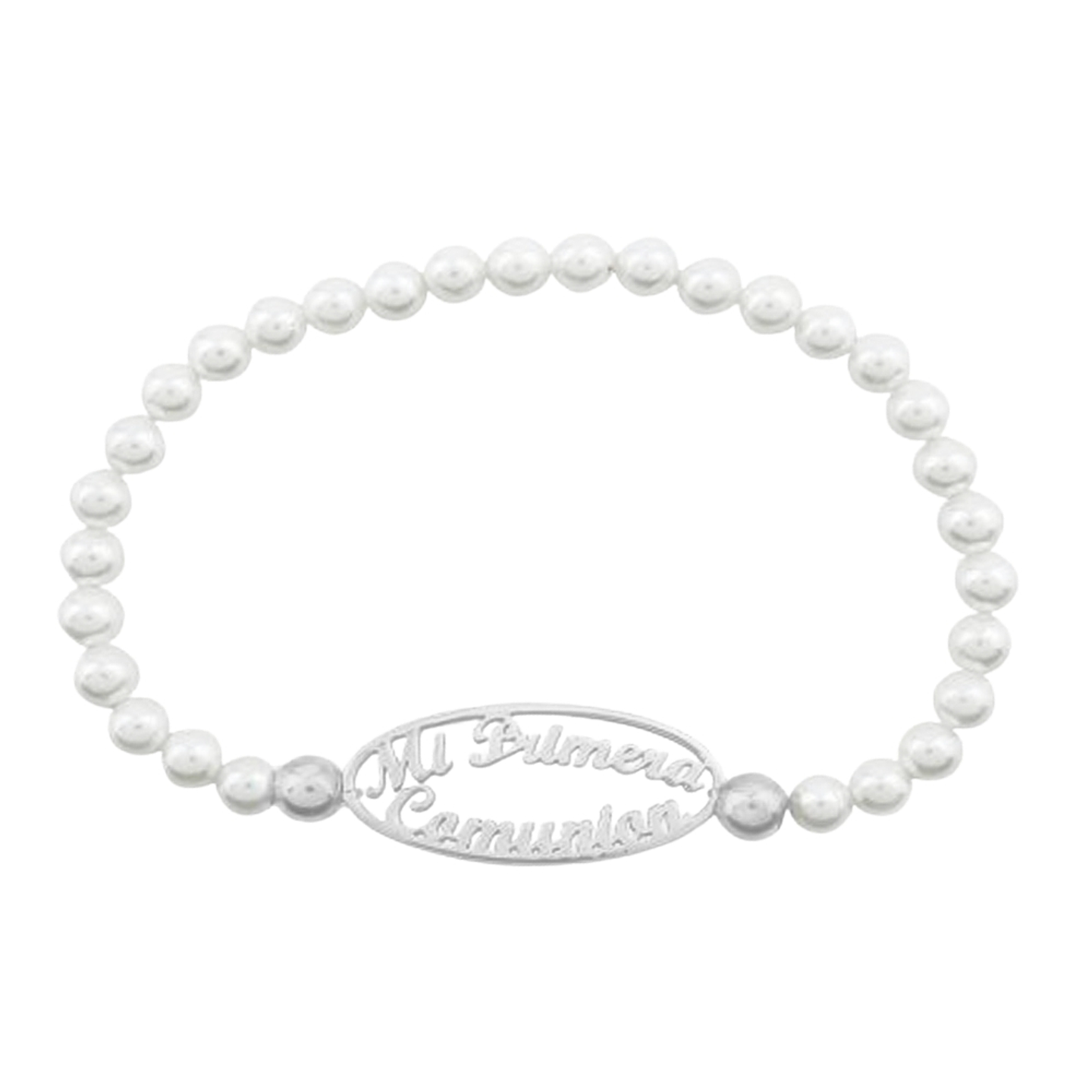 Pulsera de perlas personalizada plata 1
