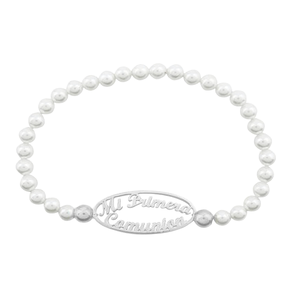 Pulsera de perlas personalizada plata 1