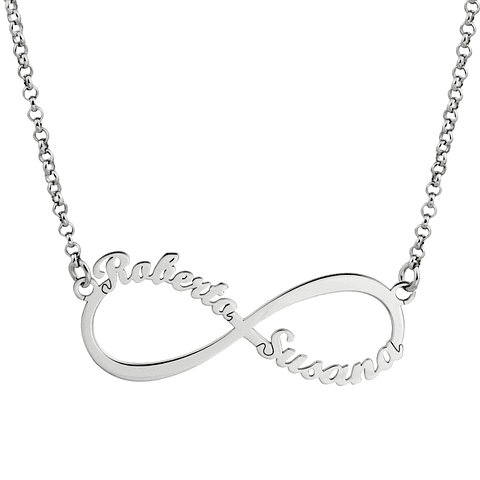 Gargantilla personalizada infinito con nombres en pareja plata
