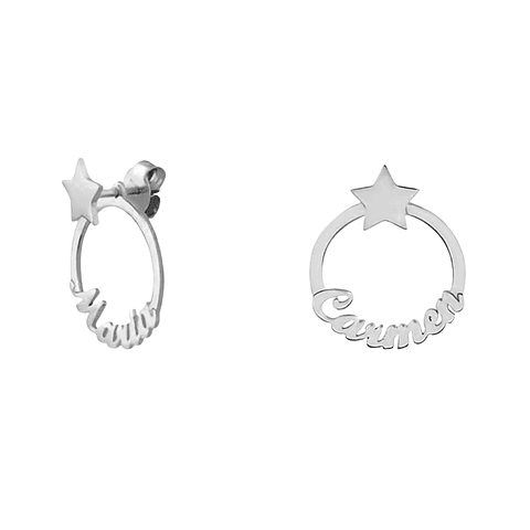 Pendiente personalizado con nombre en forma circular plata