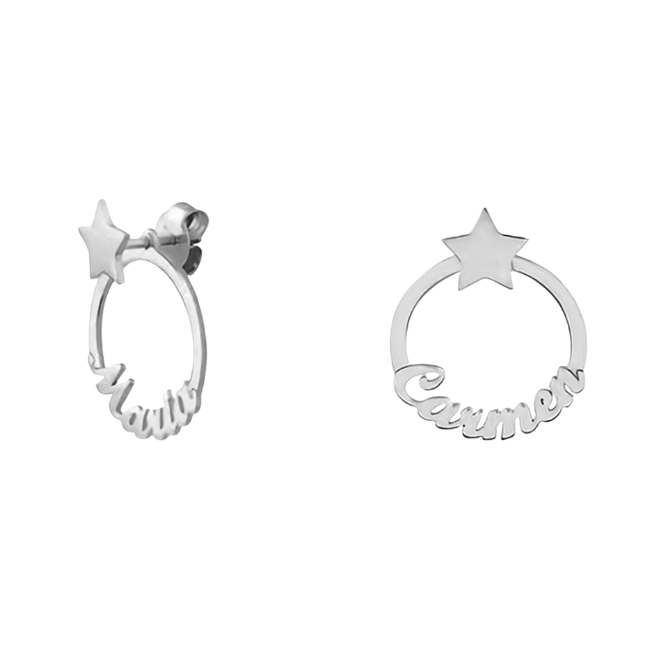 Pendiente personalizado con nombre en forma circular plata 1