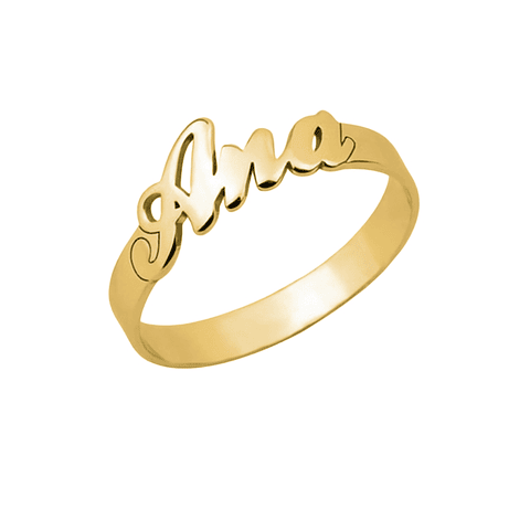Anillo personalizado nombre plata con baño de oro 