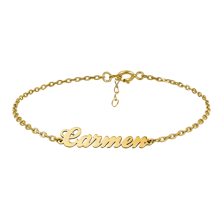 Pulsera personalizada nombre plata con baño de oro  1