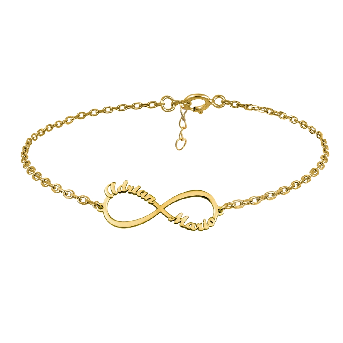 Pulsera personalizada infinito y nombres plata con baño de oro  1
