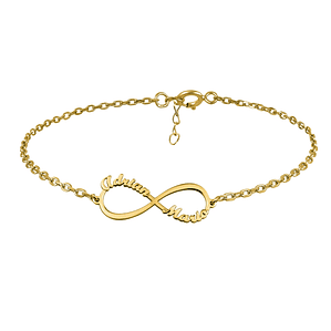 Pulsera personalizada infinito y nombres plata con baño de oro 