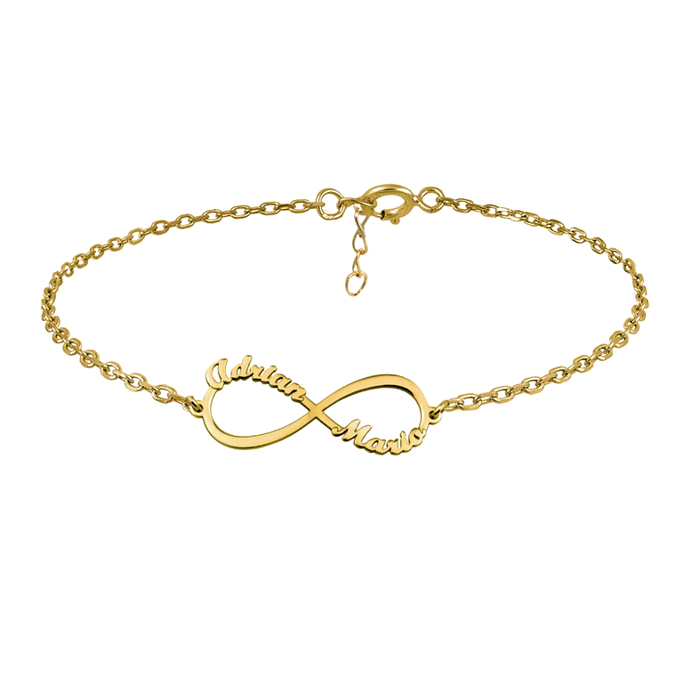 Pulsera personalizada infinito y nombres plata con baño de oro  1