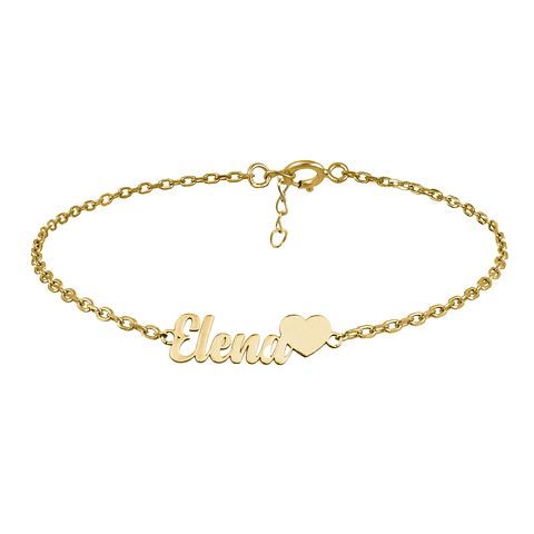 Pulsera personalizada nombre y corazón plata con baño de oro