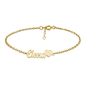 Pulsera personalizada nombre y corazón plata con baño de oro
