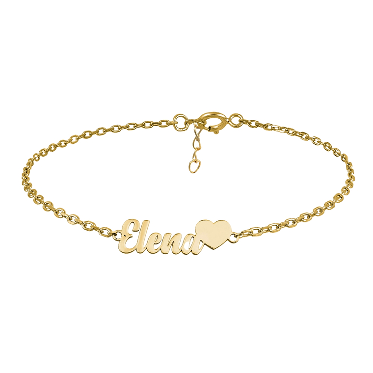 Pulsera personalizada nombre y corazón plata con baño de oro 1