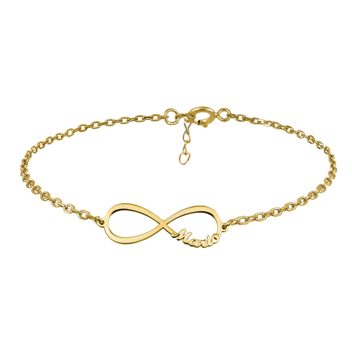 Pulsera personalizada infinito con nombre plata en baño de oro 1