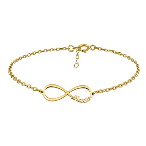 Pulsera personalizada infinito con nombre plata en baño de oro