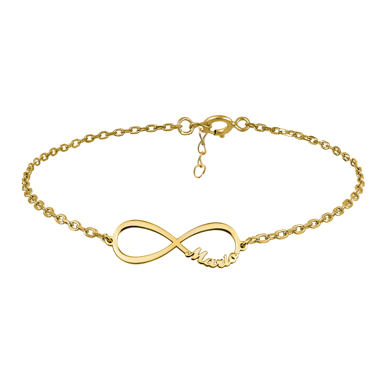 Pulsera personalizada infinito con nombre plata en baño de oro 1