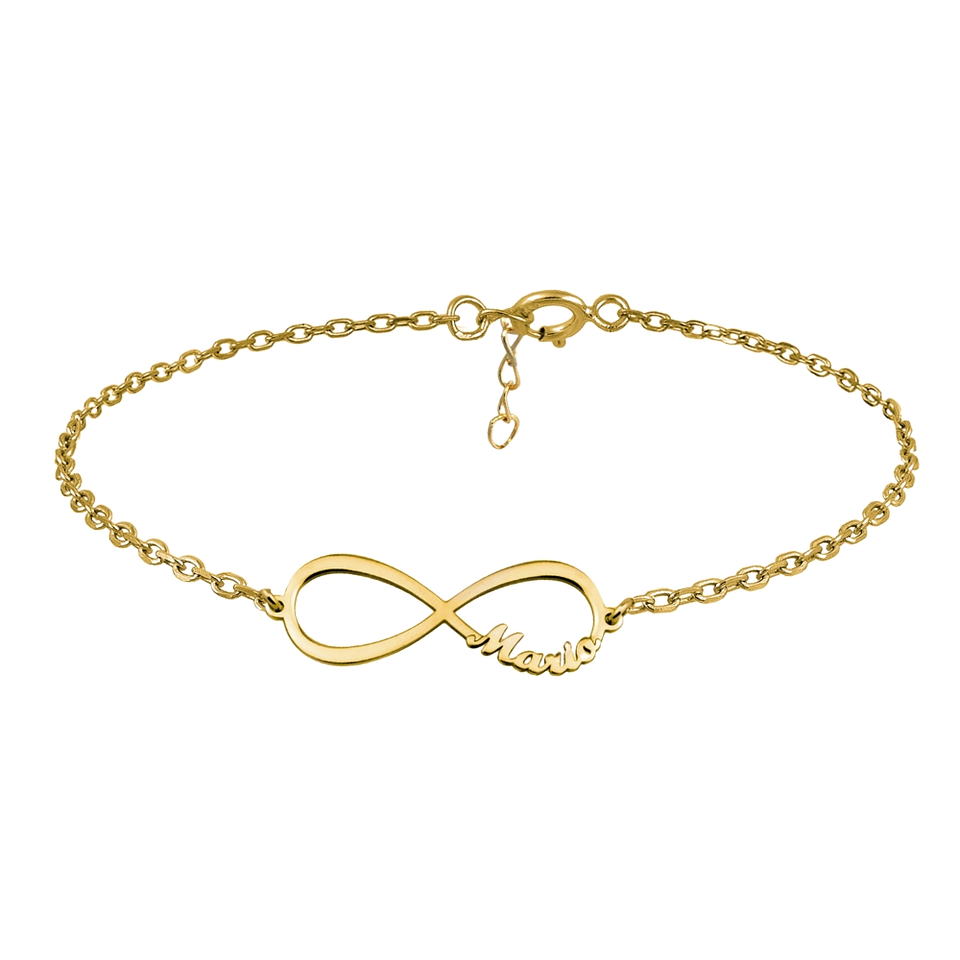 Pulsera personalizada infinito con nombre plata en baño de oro 1