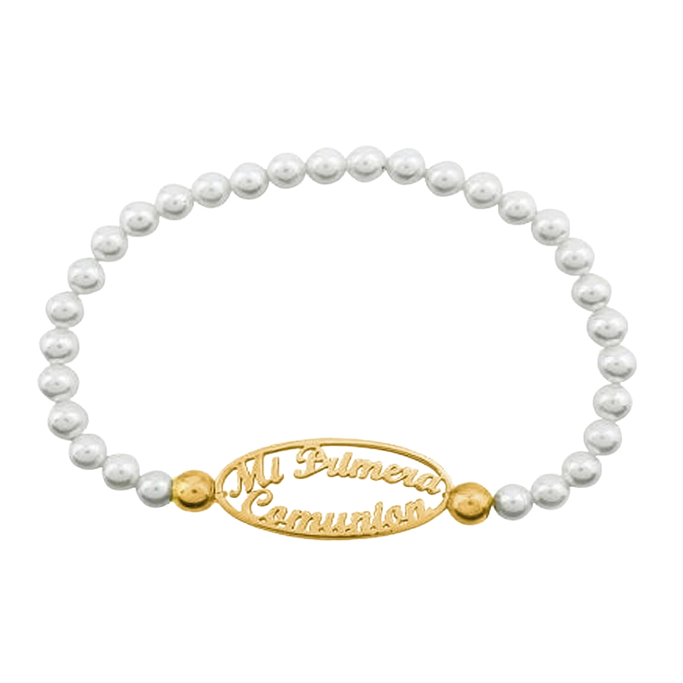 Pulsera personalizada mi primera comunión plata con baño de oro 1