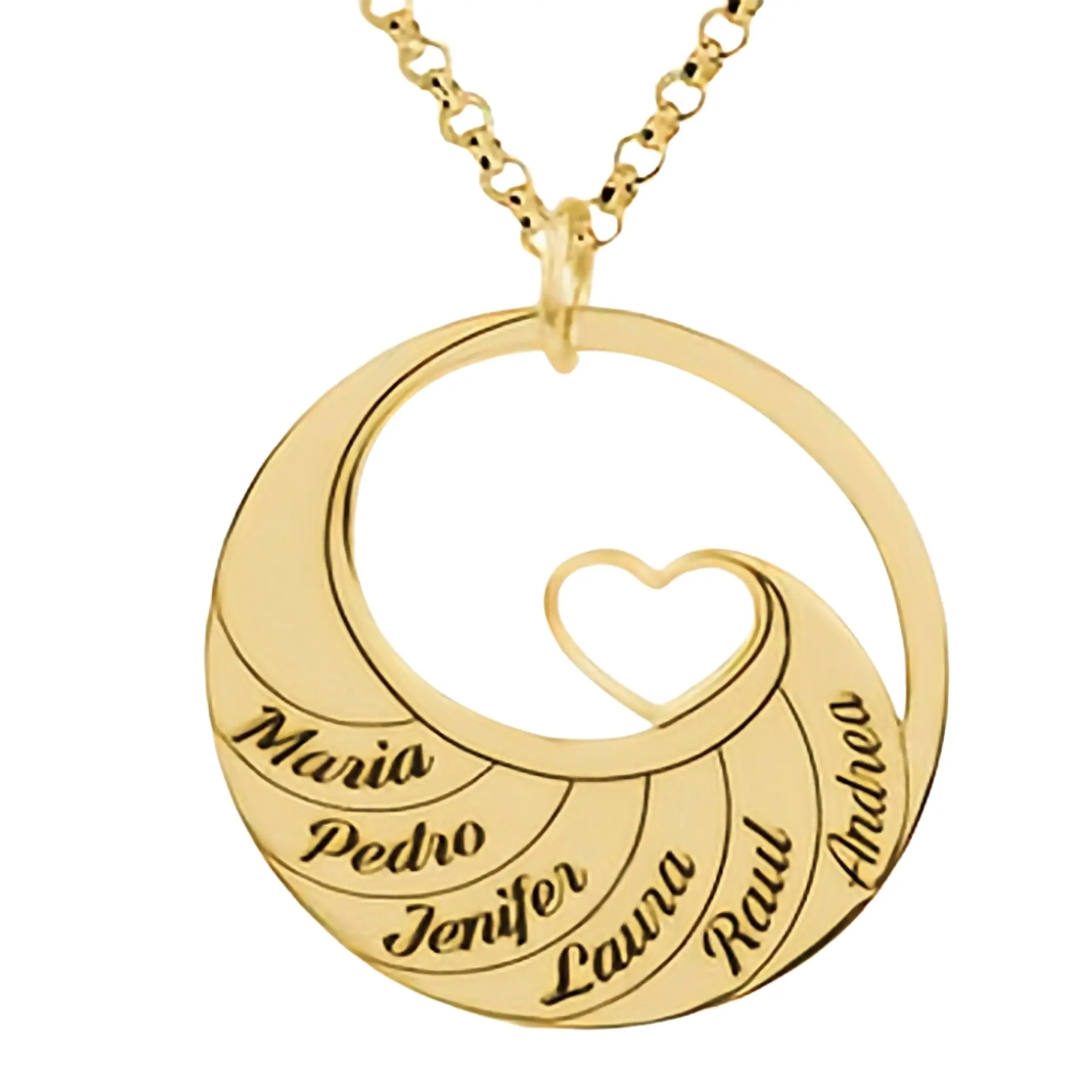 Gargantilla personalizada nombres y corazón plata con baño de oro 1