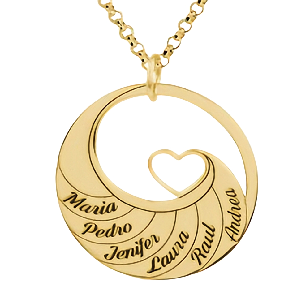 Gargantilla personalizada nombres y corazón plata con baño de oro 1