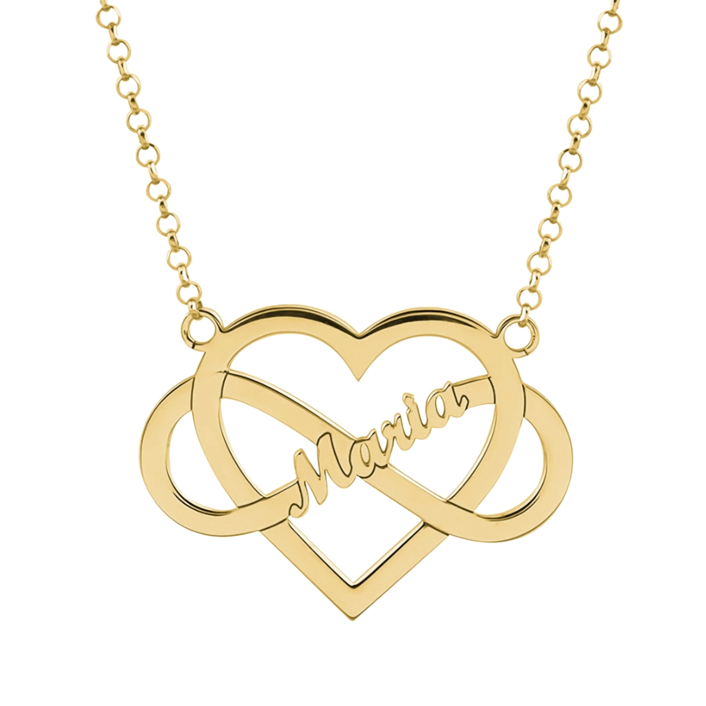 Gargantilla personalizada infinito corazón y nombre plata con baño de oro  1