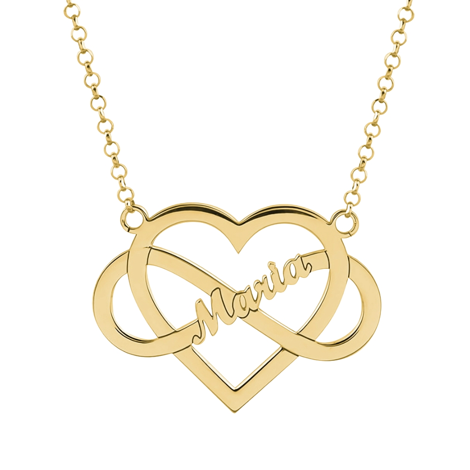 Gargantilla personalizada infinito corazón y nombre plata con baño de oro  1