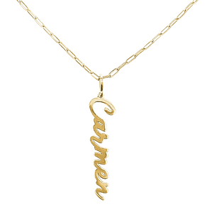 Gargantilla personalizada y nombre vertical plata con baño de oro