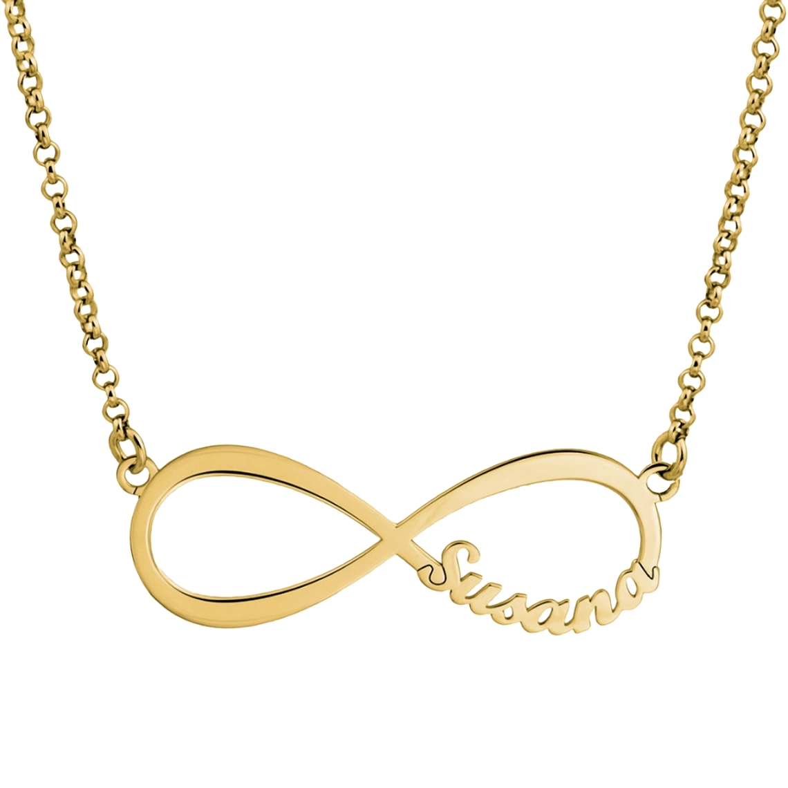Gargantilla personalizada de infinito y nombre plata con baño de oro 1