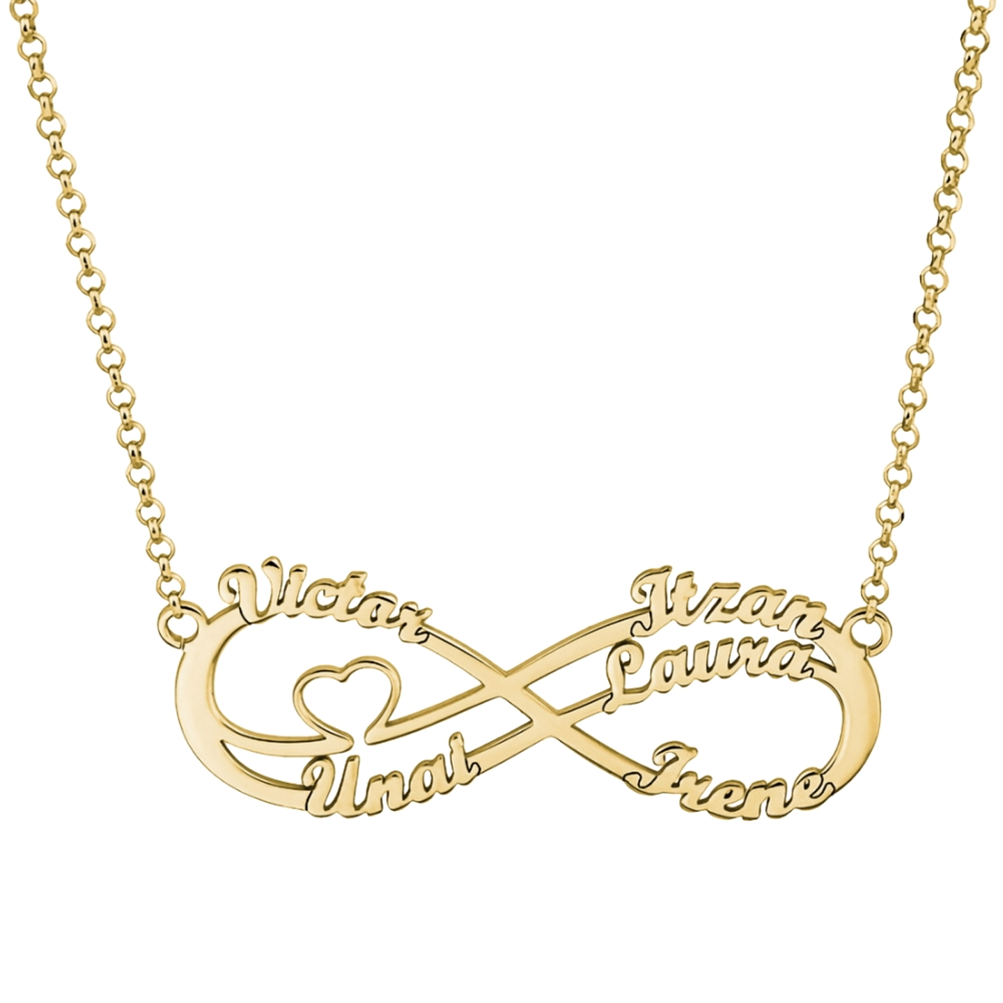 Gargantilla personalizada doble infinitos con nombres plata con baño de oro 1