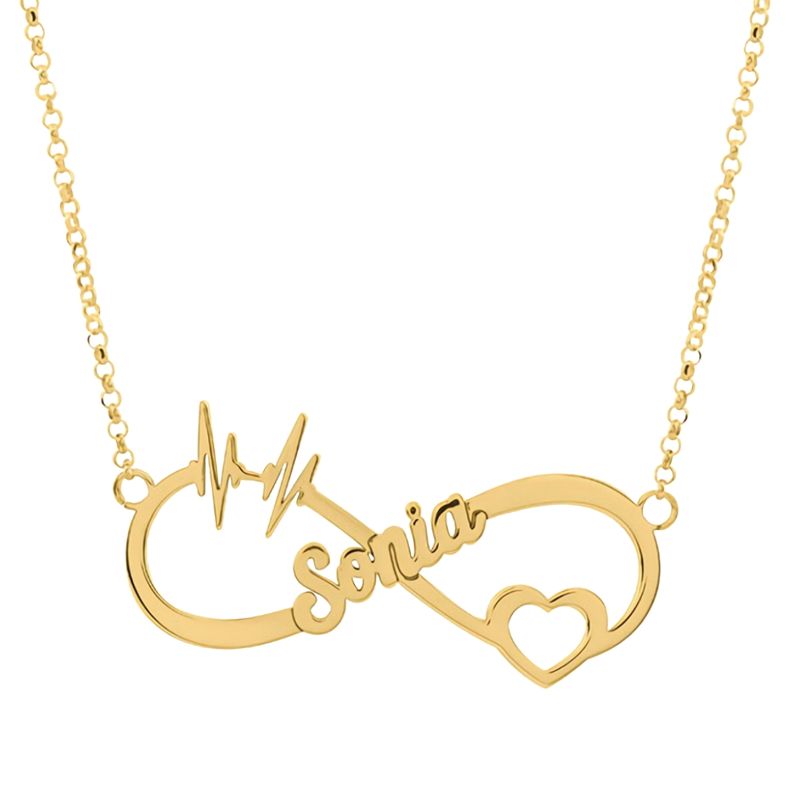 Gargantilla personalizada con nombre y corazón plata en baño de oro 1