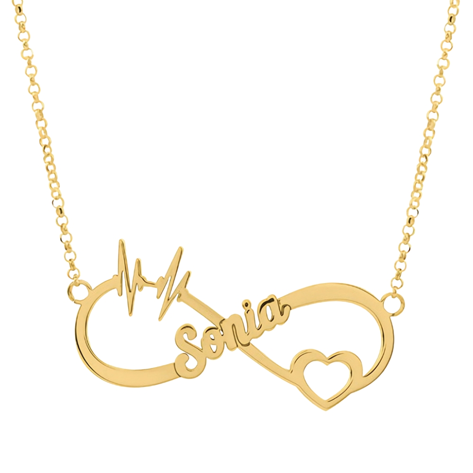 Gargantilla personalizada con nombre y corazón plata en baño de oro 1