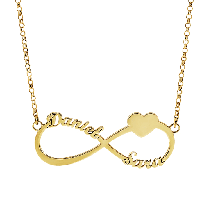 Gargantilla personalizada de infinito con nombres plata en baño de oro  1