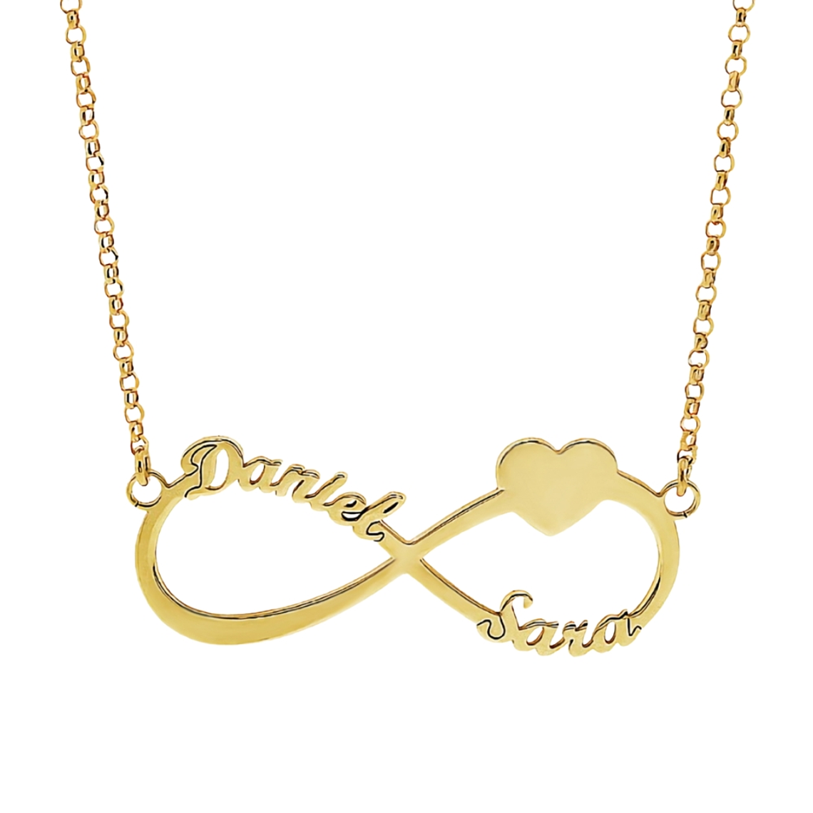 Gargantilla personalizada de infinito con nombres plata en baño de oro  1