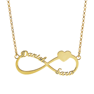 Gargantilla personalizada de infinito con nombres plata en baño de oro 