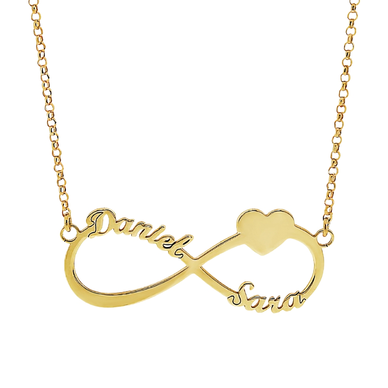 Gargantilla personalizada de infinito con nombres plata en baño de oro  1