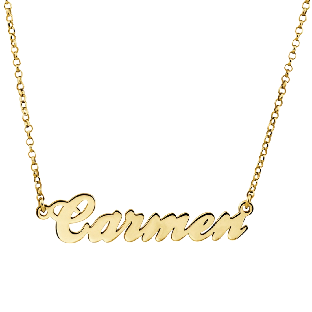 Gargantilla personalizada con nombre horizontal plata baño de oro  1