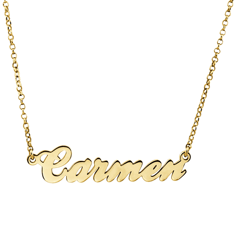 Gargantilla personalizada con nombre horizontal plata baño de oro 