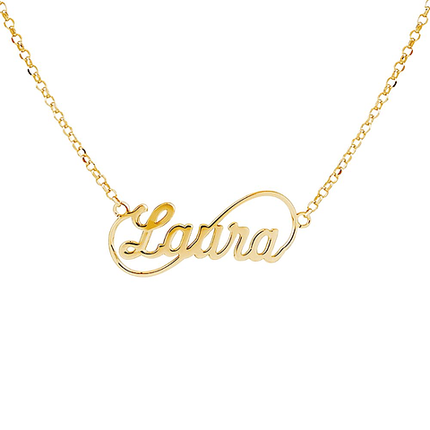 Gargantilla personalizada medio infinito con nombre plata baño de oro 
