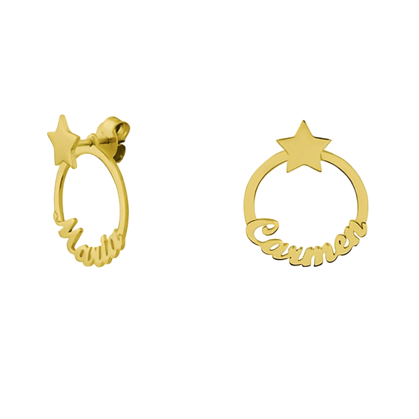 Pendientes personalizados con nombre circular plata en baño de oro  1