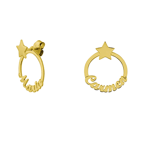Pendientes personalizados con nombre circular plata en baño de oro 