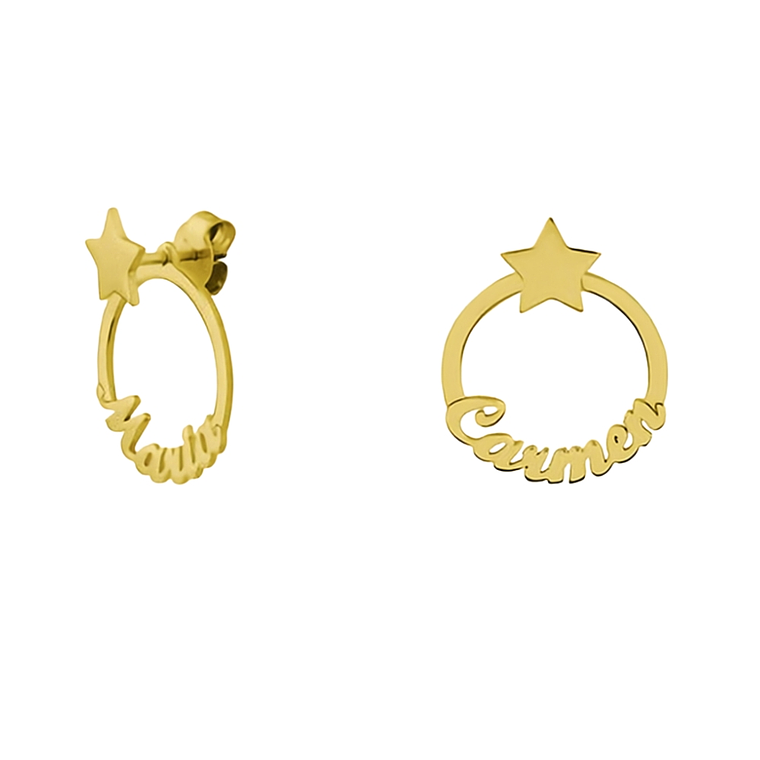 Pendientes personalizados con nombre circular plata en baño de oro  1