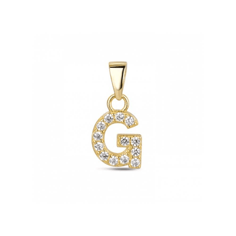 Colgante inicial G con baño de oro y circonitas