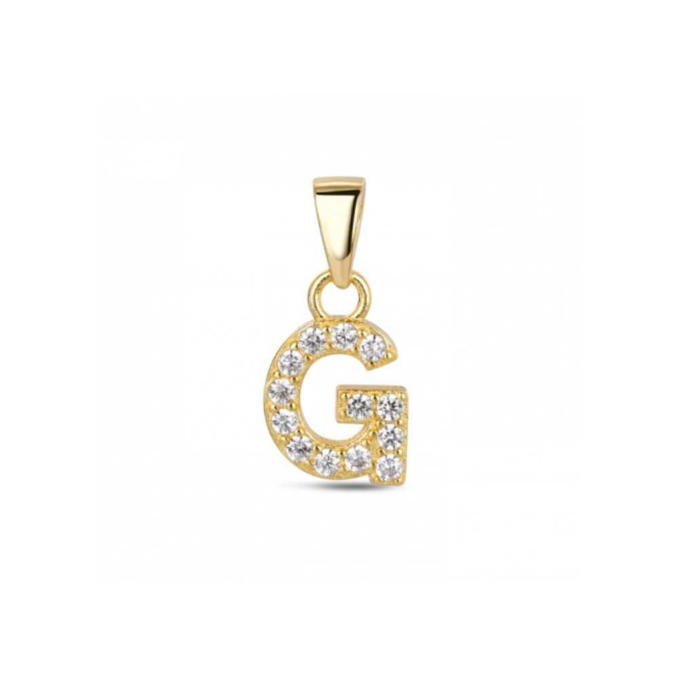 Colgante inicial G con baño de oro y circonitas 1