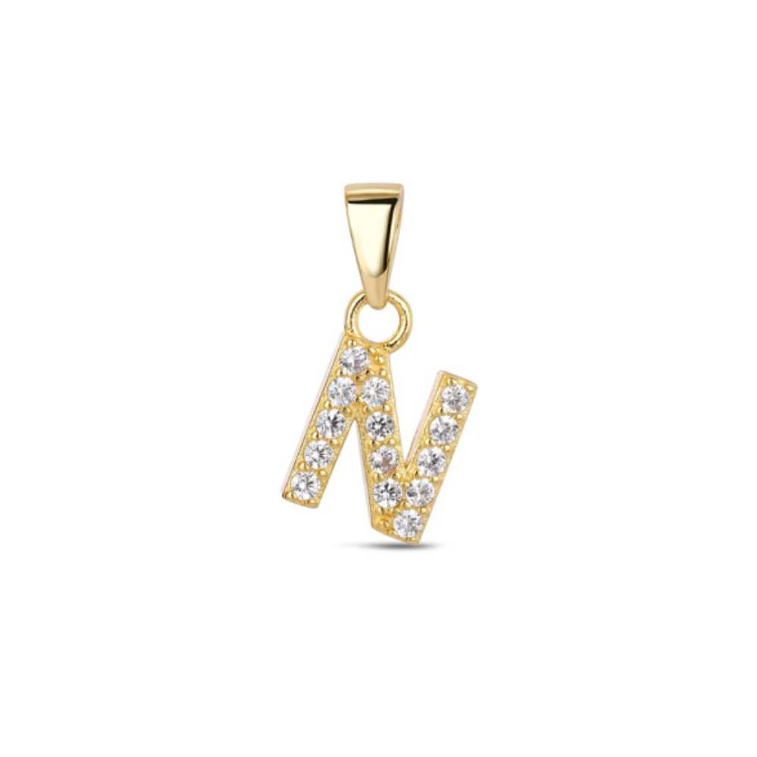 Colgante inicial N con baño de oro y circonitas 1