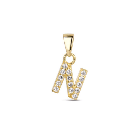 Colgante inicial N con baño de oro y circonitas