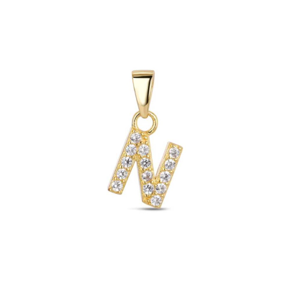 Colgante inicial N con baño de oro y circonitas 1