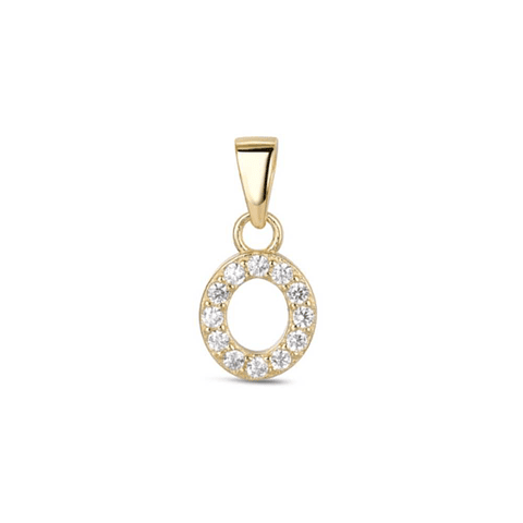 Colgante inicial O con baño de oro y circonitas