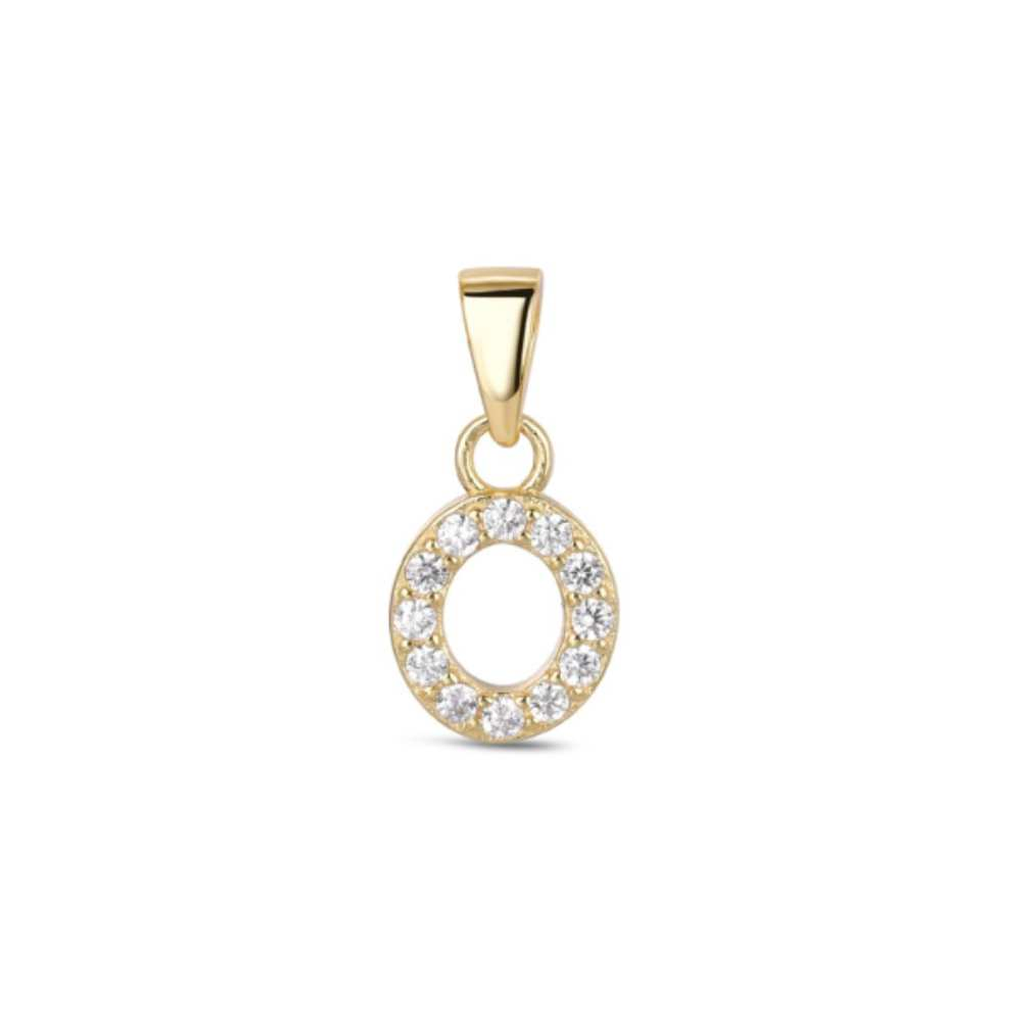 Colgante inicial O con baño de oro y circonitas 1
