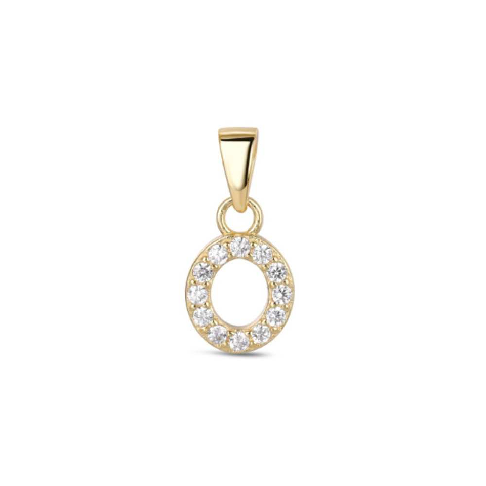 Colgante inicial O con baño de oro y circonitas 1