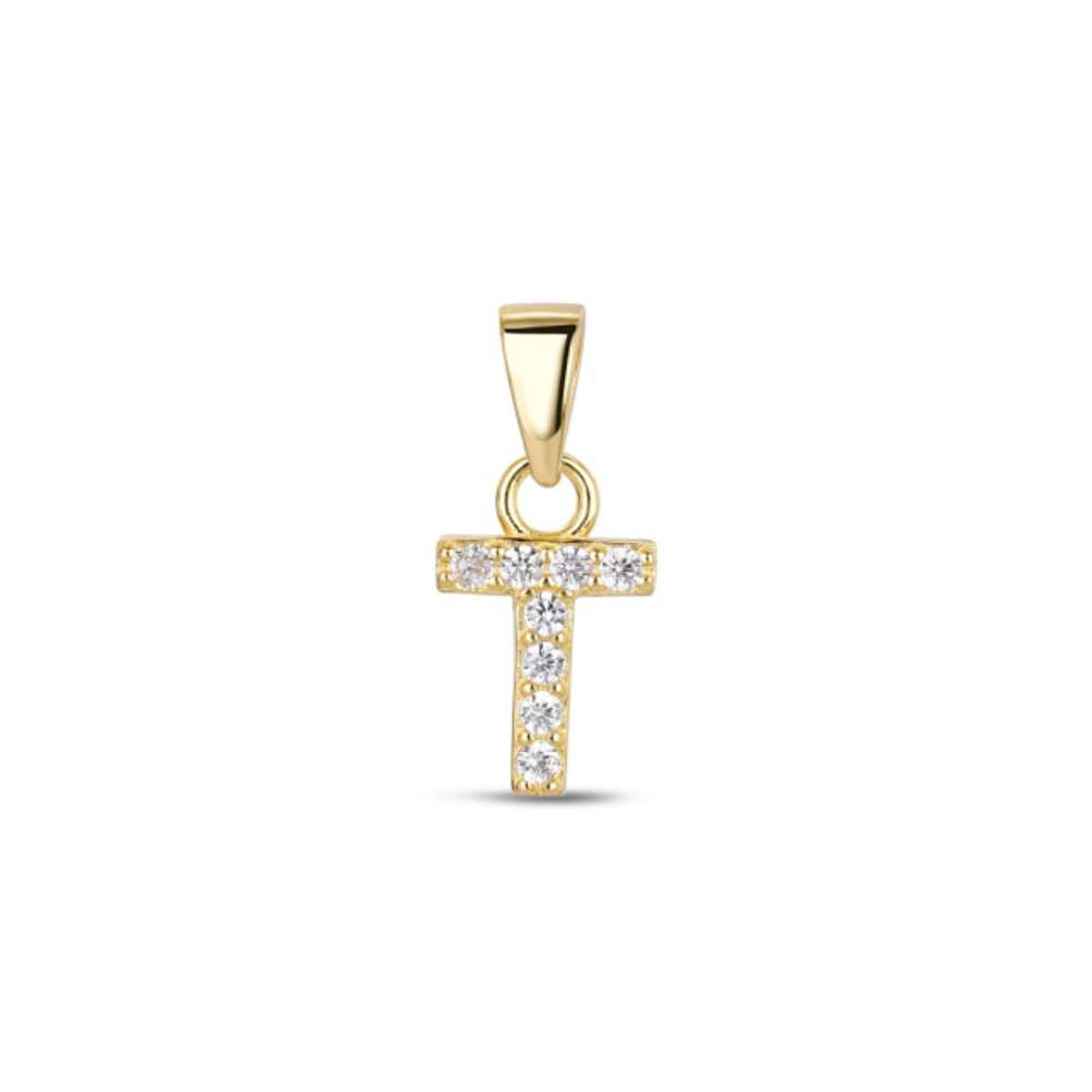 Colgante inicial T con baño de oro y circonitas 1